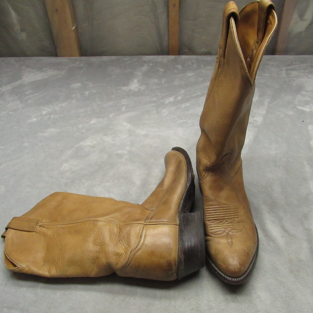 Tony Lama Men 8D Cowboy Boot Tan Leather Western Cowboy Riding 6141 VTG USA READ